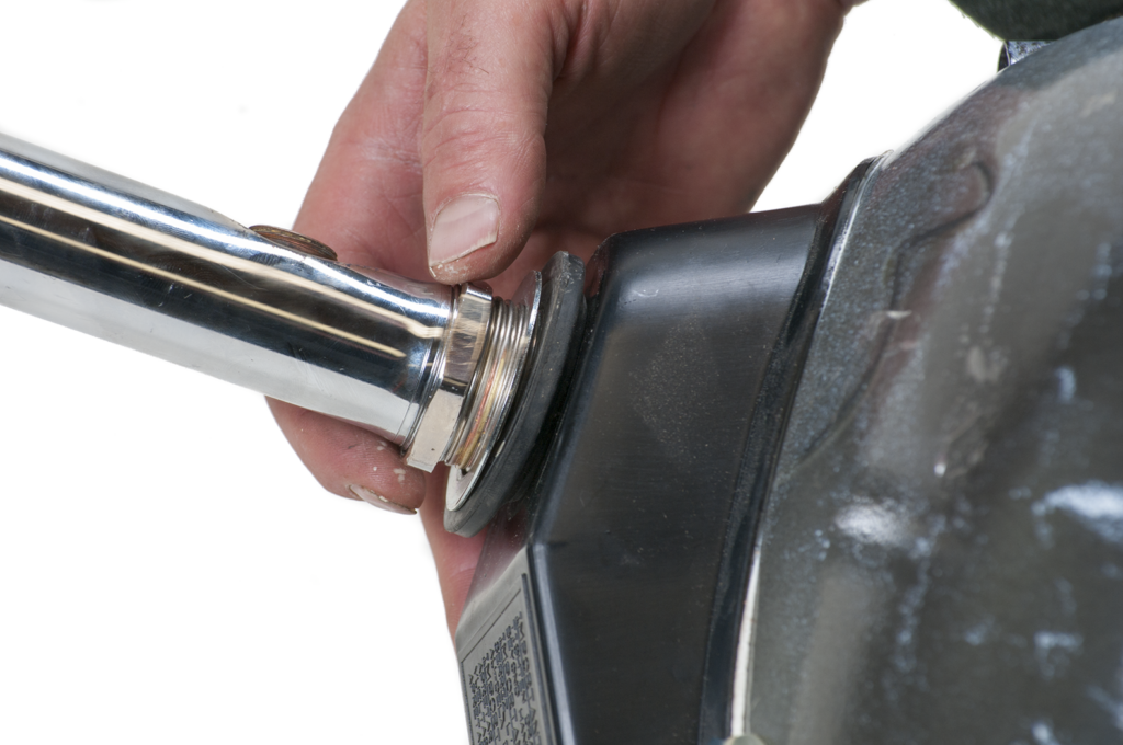 install lower gasket, washer and locknut