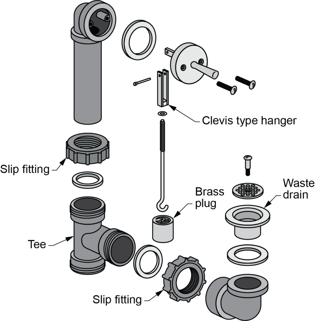 bass plug type mechanical waste and overflow assembly